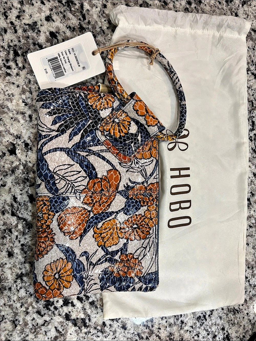 HOBO Sable Floral Leather CrossbodyOrange Blossom in Blue & Orange NWT